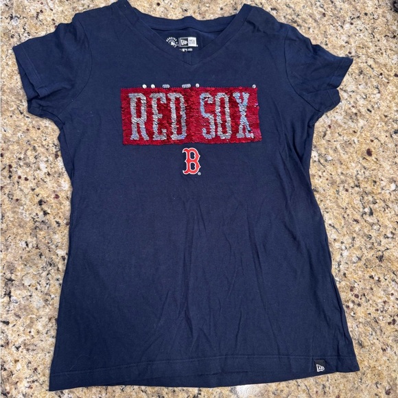 Kids Red Sox Navy T-Shirt with reverse sequins size 10/12 - Picture 1 of 3